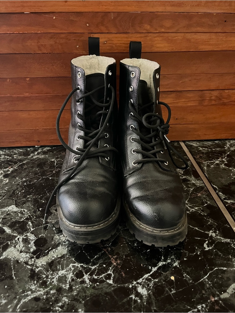 H&M Black Lace-Up Shearling-Lined Combat Boots